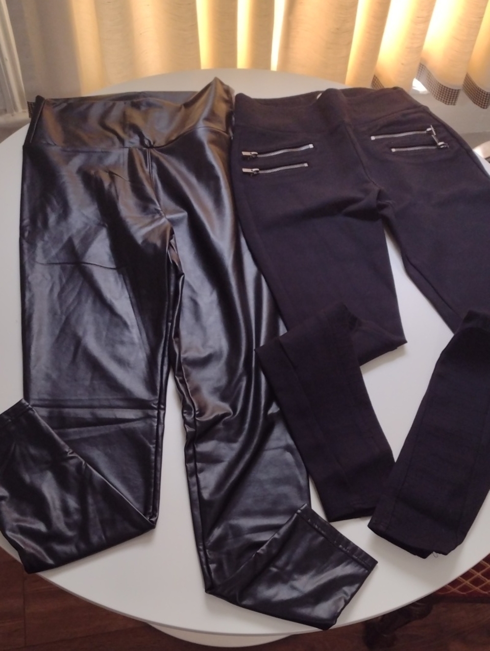 Set Of 2 Black Faux Leather Leggings And Black Moto Zipper Legging Pants Size XS